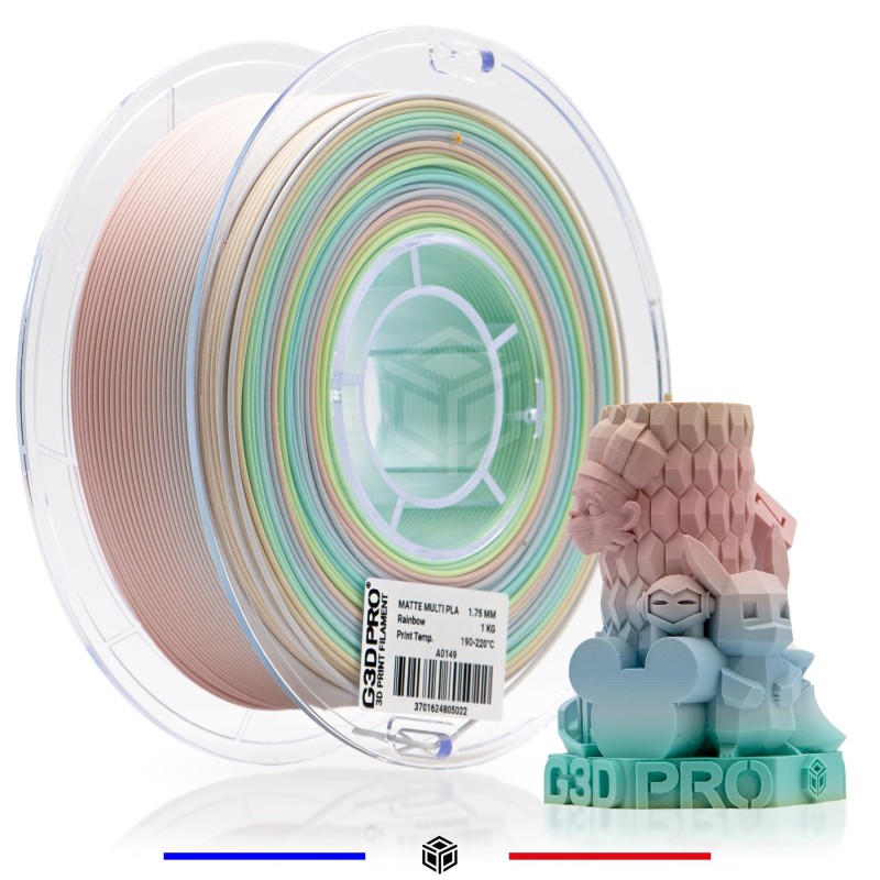 Fil 3D PLA Arc-en-Ciel Mat Rainbow 1.75mm 1KG - G3D PRO Fil 3D PLA Arc-en-Ciel Mat Rainbow 1.75mm 1KG - G3D PRO
