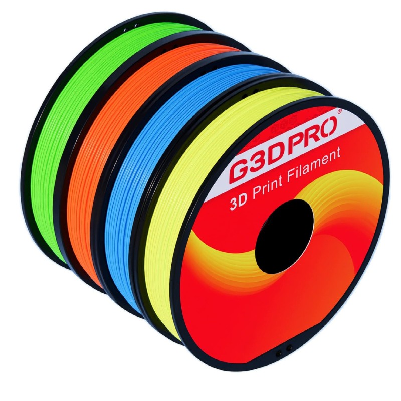 Pack Filament PLA Fluo 4×500g 1.75mm | Jaune, Bleu, Vert et Orange