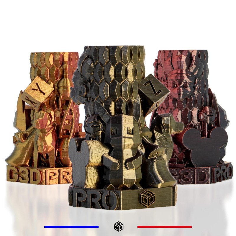 Fil 3D PLA TRICOLORE SILK GLOSSY AMÉTRINE 1kg 1.75 mm Or, Rouge et Violet Fil 3D PLA TRICOLORE SILK GLOSSY AMÉTRINE 1kg 1.75 mm Or, Rouge et Violet